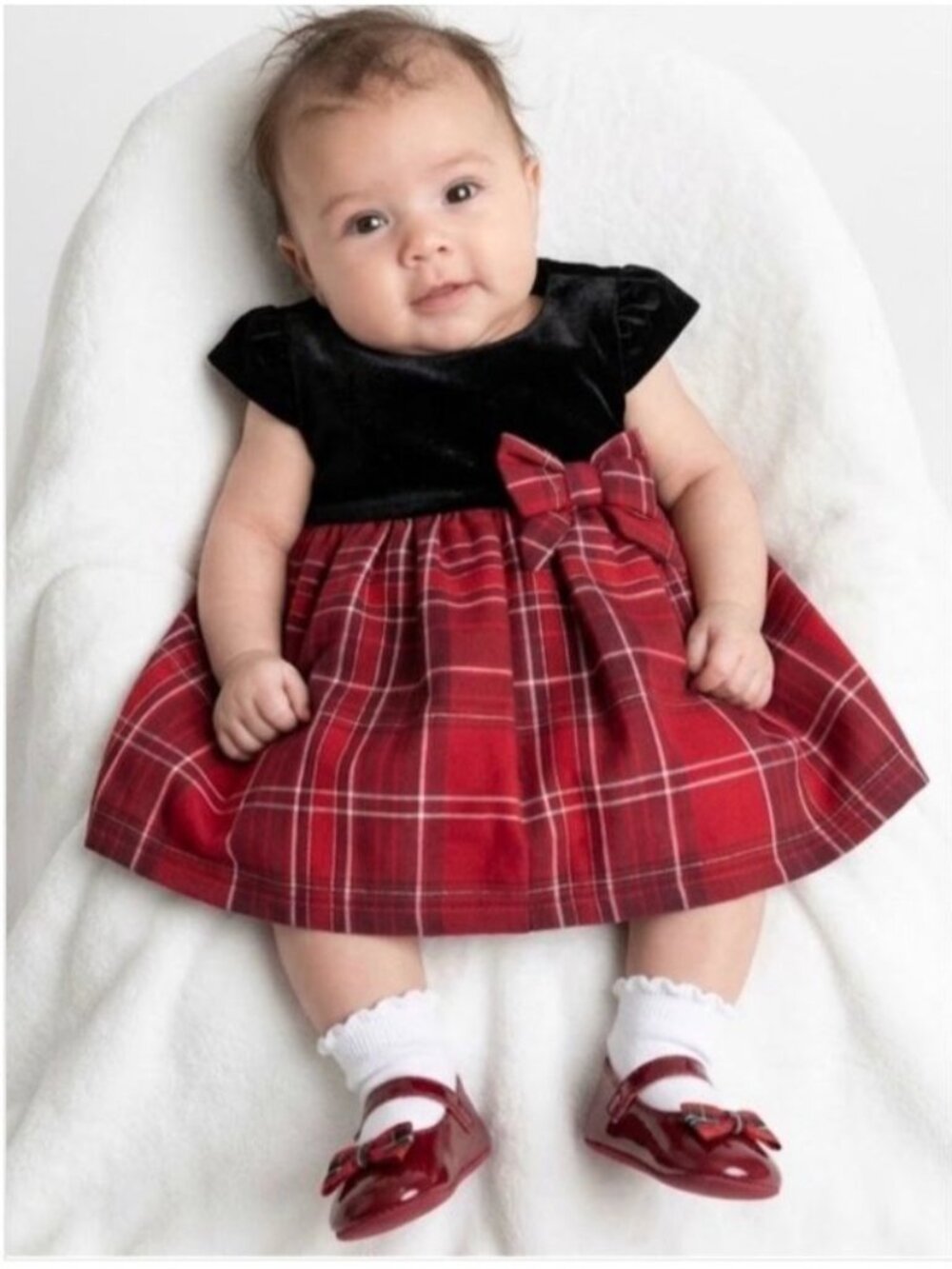 Children’s Place Baby Girl Holiday Dress 3-6 Months Black Velvet Red Plaid Tulle